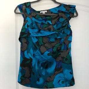 Blue Flower Satin Top